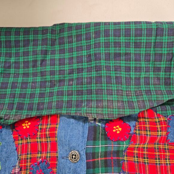 Vintage Floral Plaid Patchwork Button Denim Vest Size MD Grandma Cabin Holiday - Picture 5 of 8